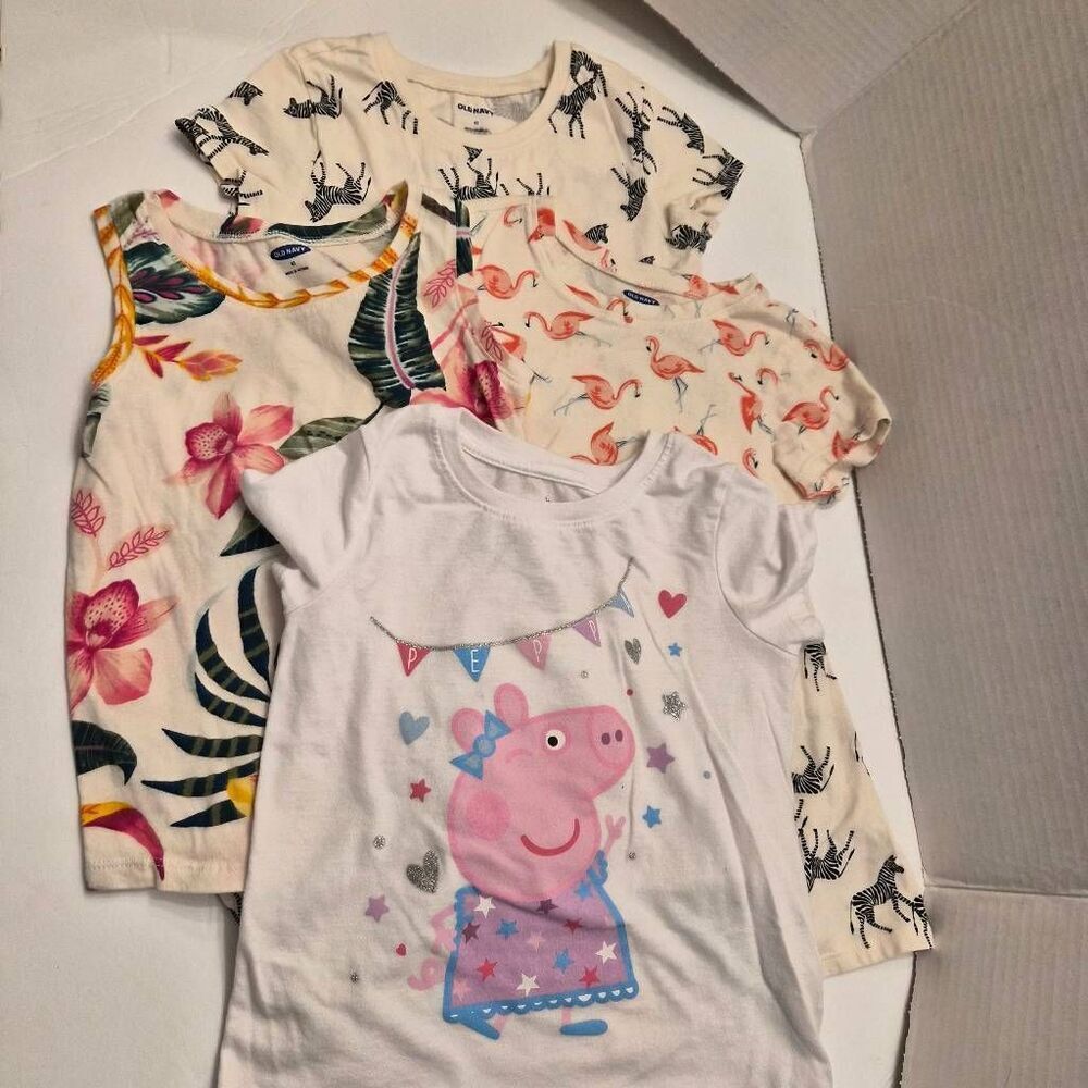 4T Girls Clothing Bundle w/ Peppa Pig & Old Navy Zebra Sundress & Tropical Tops
